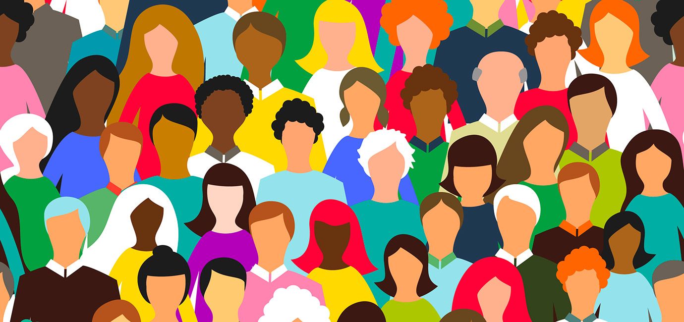 Illustration showing a collage of lots of different types of people by age and gender